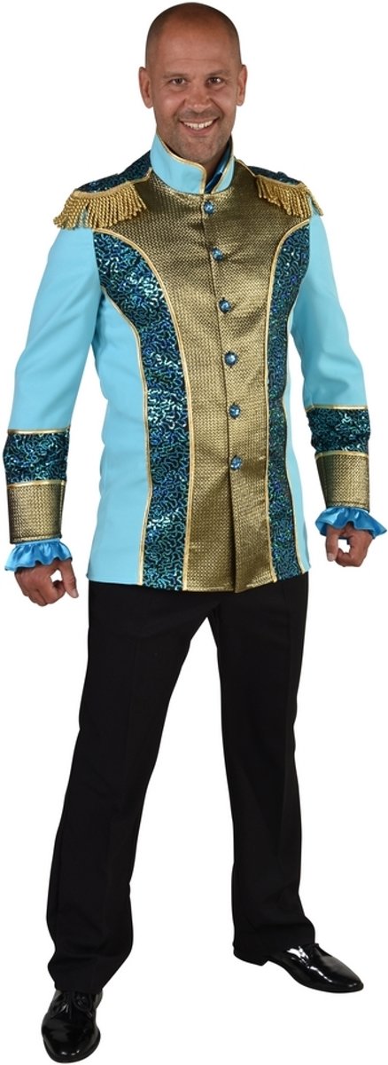 Circus Kostuum | Unieke Uniform Jas Turquoise Man | Small | Carnaval kostuum | Verkleedkleding